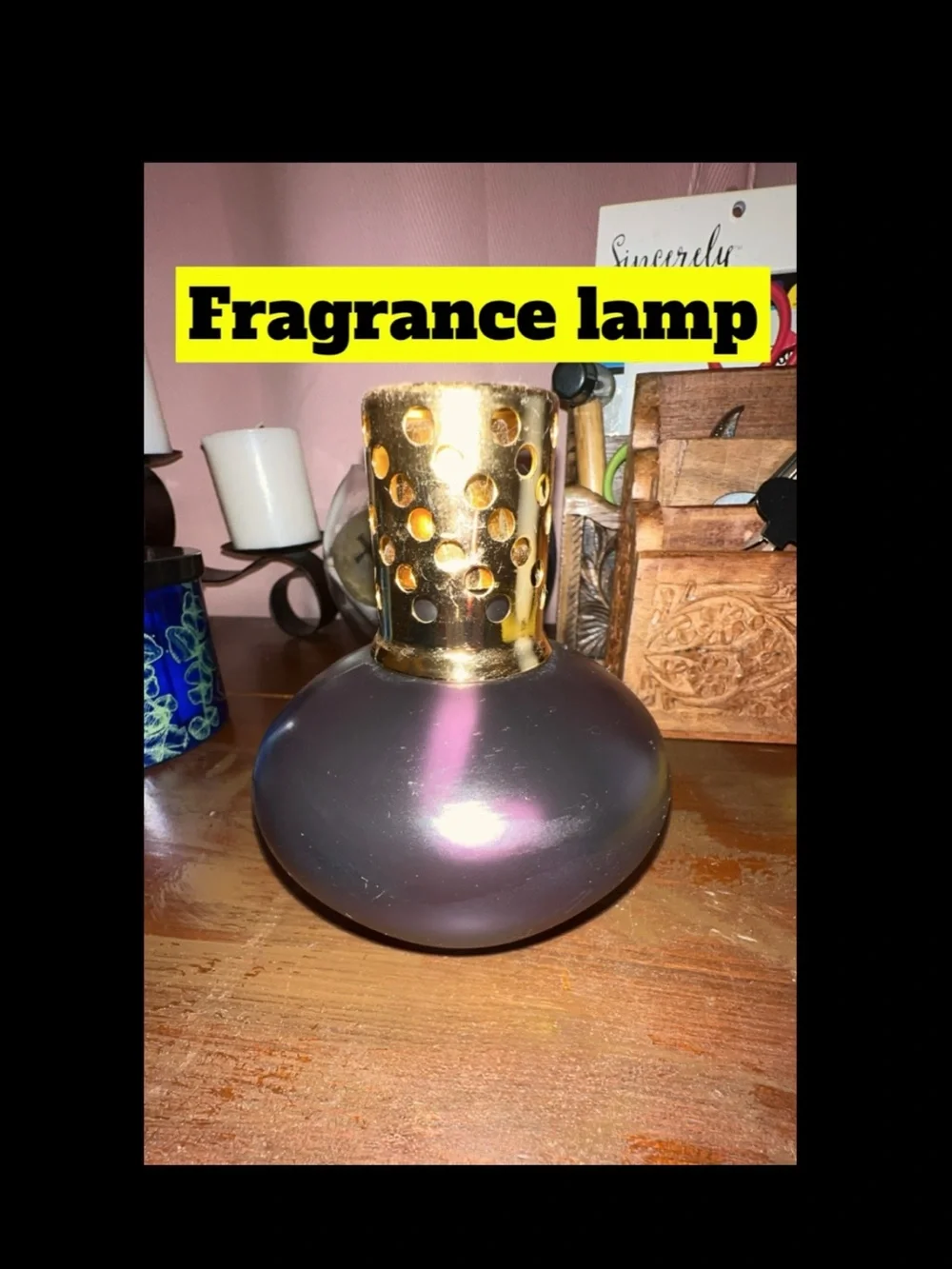 Fragrance Lamp in Iridescent Purple with Gold Neck -